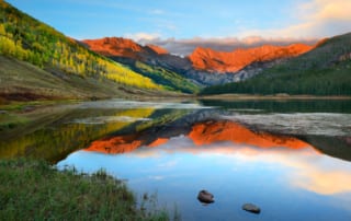 Photo of a Colorful Lake Scene During Fall in Vail Colorado.